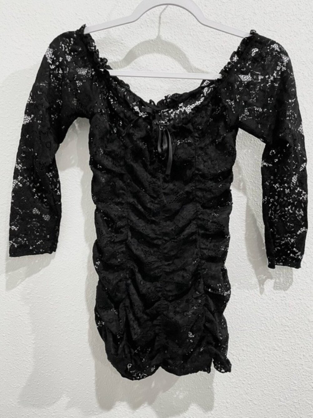 Vintage Black Lace Stretch Top Whimsigoth Ruched Feminine